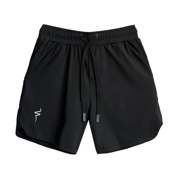 Black shorts with a small No Straight Path® logo on a white background