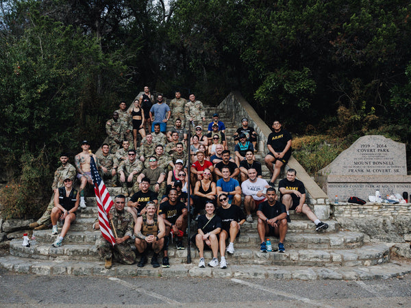 Group poses for the annual 9/11 stairclimb.