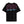 Black t-shirt with pink and blue text on a white background