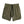 Olive green shorts with a black drawstring on a white background