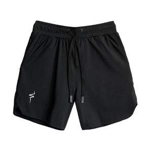 Black shorts with a small No Straight Path® logo on a white background
