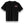 Black t-shirt with a red and white logo on a white background
